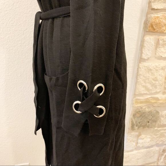 Dynamite Long Belted Cardigan Sweater Shawl Collar Black XS - Picture 4 of 6